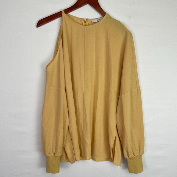 Tibi Crew Neck Cold Shoulder Long Sleeve Top Yellow S - Picture 1 of 8